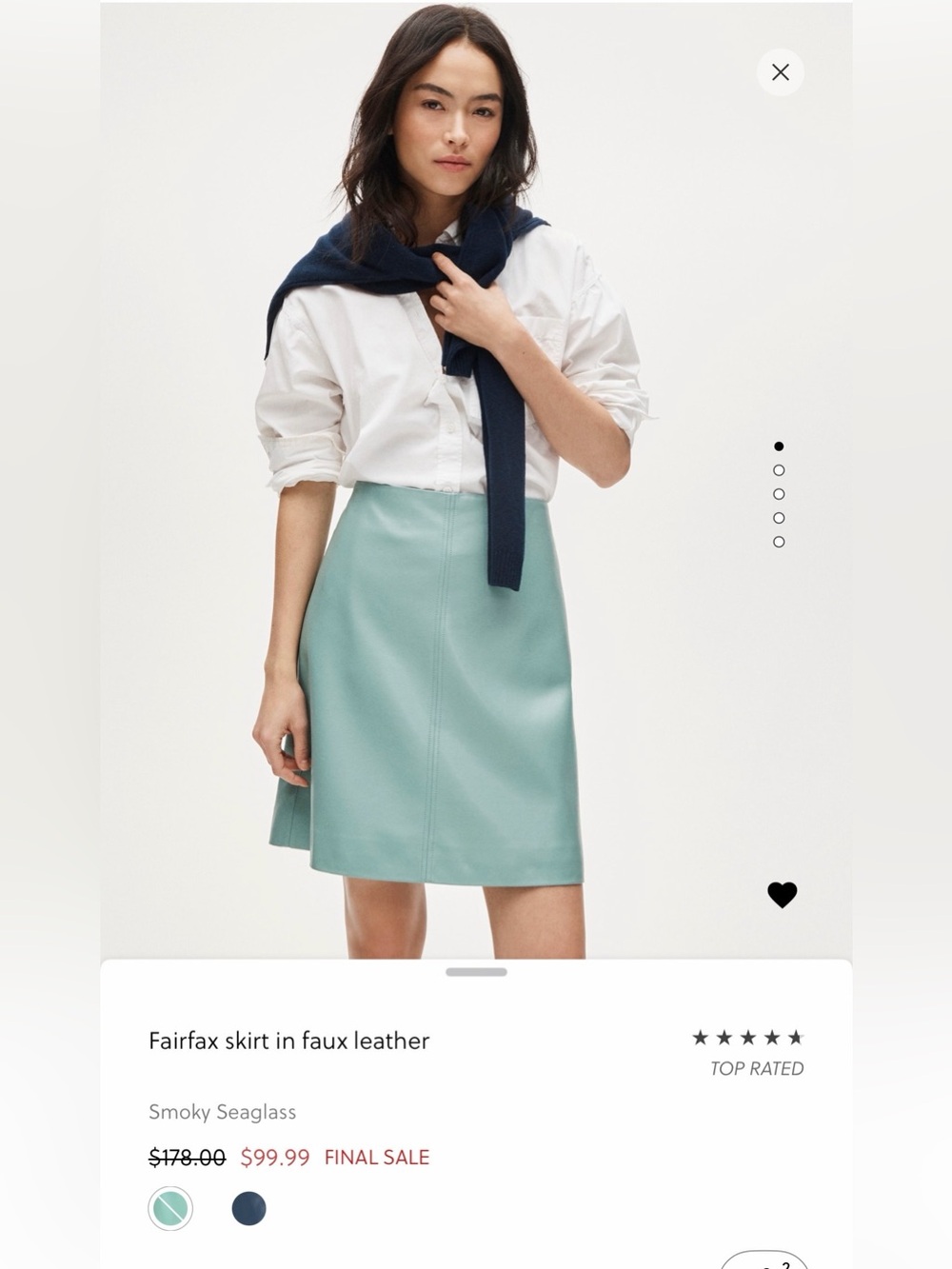 J.Crew Fairfax Faux Leather Skirt Smoky Seaglass Size 10 NWOT